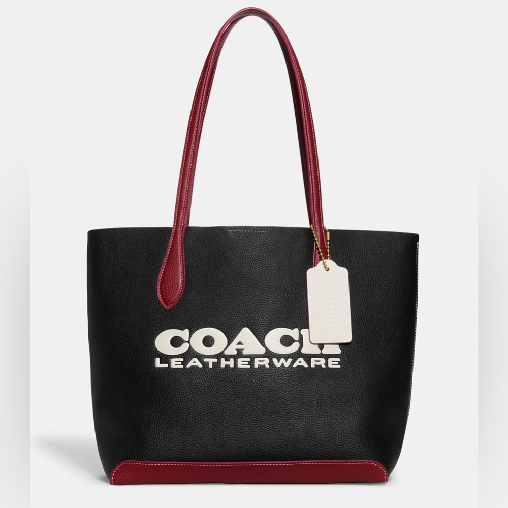 NWT COACH Colorblock Leather Kia Logo Tote Bag, Black/Red/White CE734.